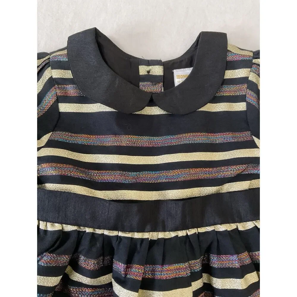 Gymboree Girls 19-24 M Black Gold Metallic Stripe Party Holiday Dress 2018